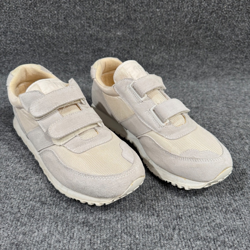 Safa 803M Womens Cream Grey Leather Double Strap Sneakers Size 10.5